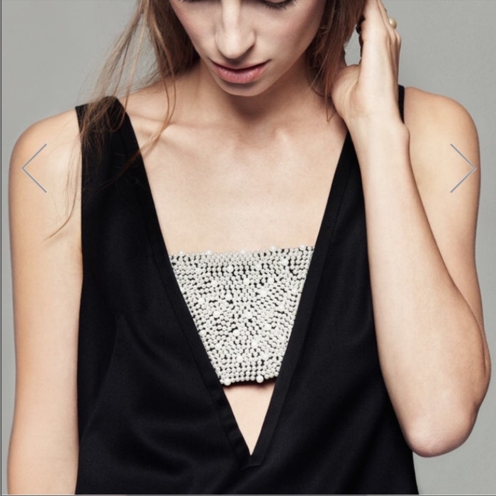 Club Monaco Black Wool Blend Cut Out Sleeveless Dress With Pearls Embellishment
